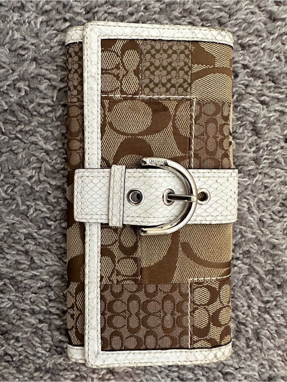 Coach Soho Signature Patchwork in khaki/white and croc trim Wallet